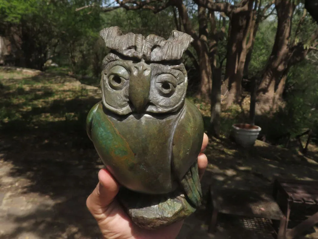 Polished Verdite Owl Carving x 1 From Zimbabwe
