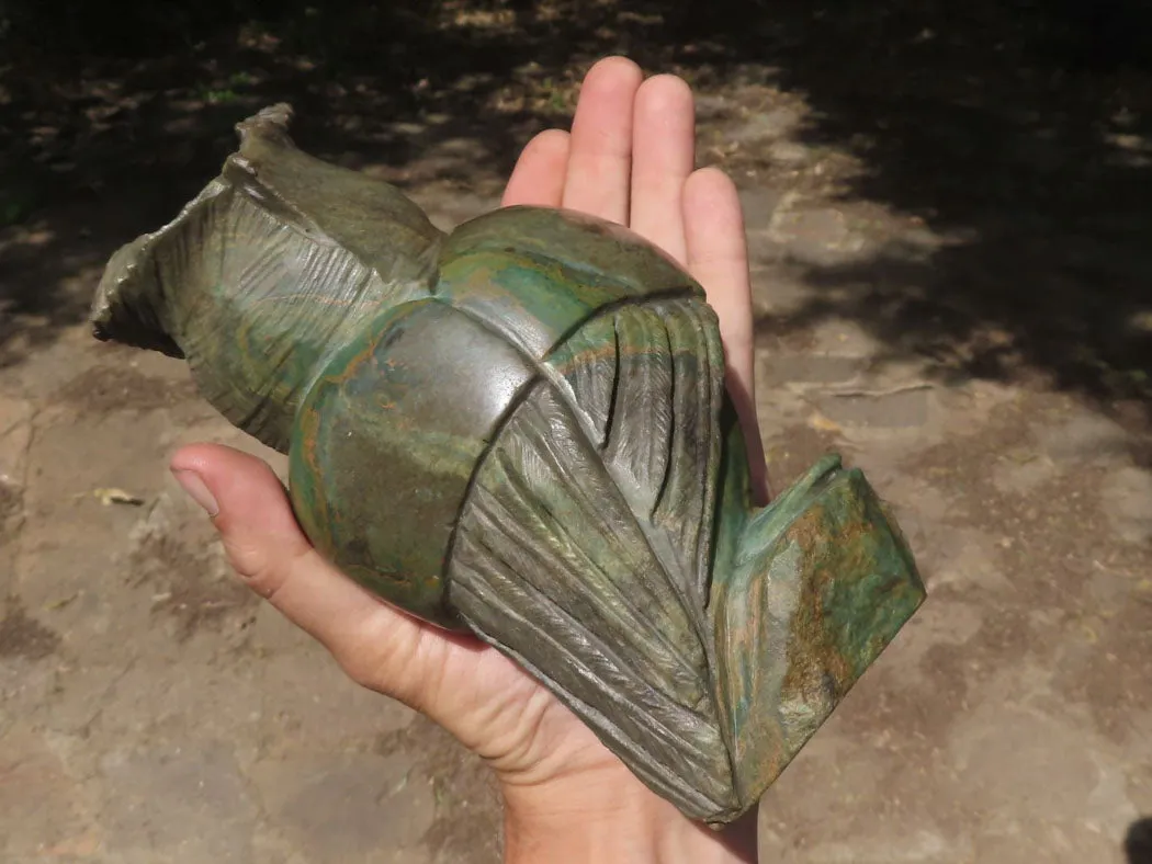 Polished Verdite Owl Carving x 1 From Zimbabwe
