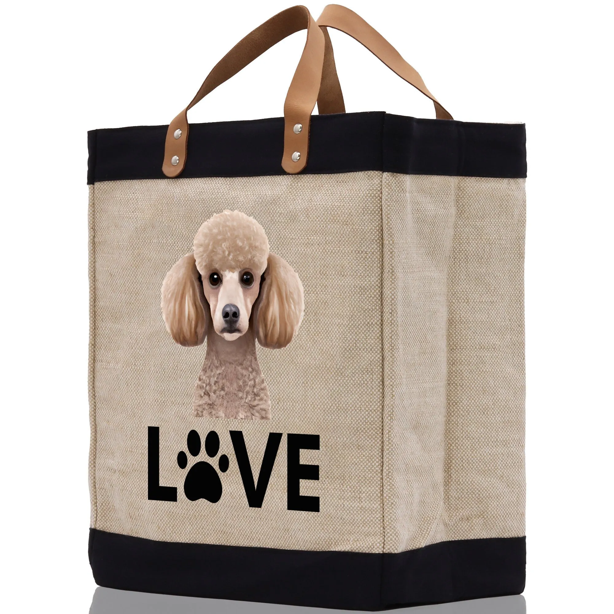 Poodle Love Dog Jute Canvas Tote Funny Farmer Market Bag Quote Jute Bag Shopping Bag Burlap Bag Dog Owner Gift
