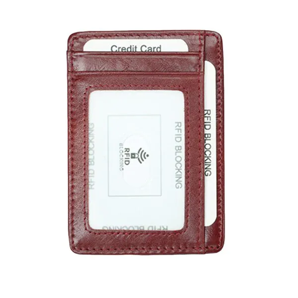 Red Grained Leather RFID Card Holder 紅色真牛皮RFID安全防盜信用卡套 (CH19042)
