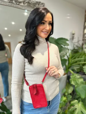 Red Leather Crossbody Phone Bag