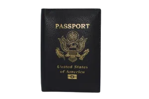 RFID520151BK Genuine Leather RFID International Travel Passport Holder with Vaccine Card Slot