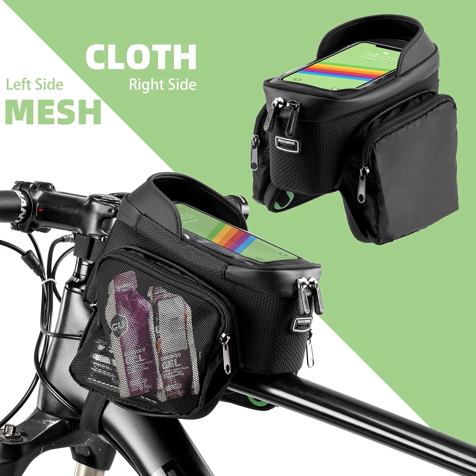 ROCKBROS Bike Phone Mount Frame Bag Bike  Bicycle Phone Holder with Side Bags
