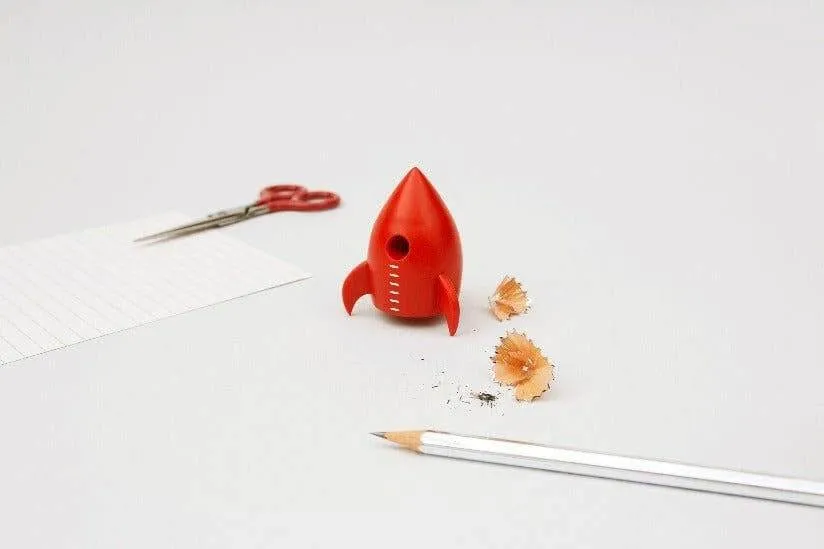 Rocket Pencil Sharpener with Keychain - Bamboo Material
