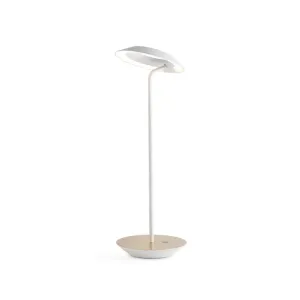 Royyo Matte White With Brushed Brass Modern LED Desk Lamp with USB Port