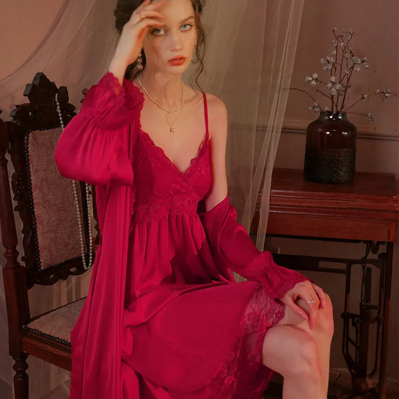 Satin Chiffon 2 Piece Nightdress for Bride