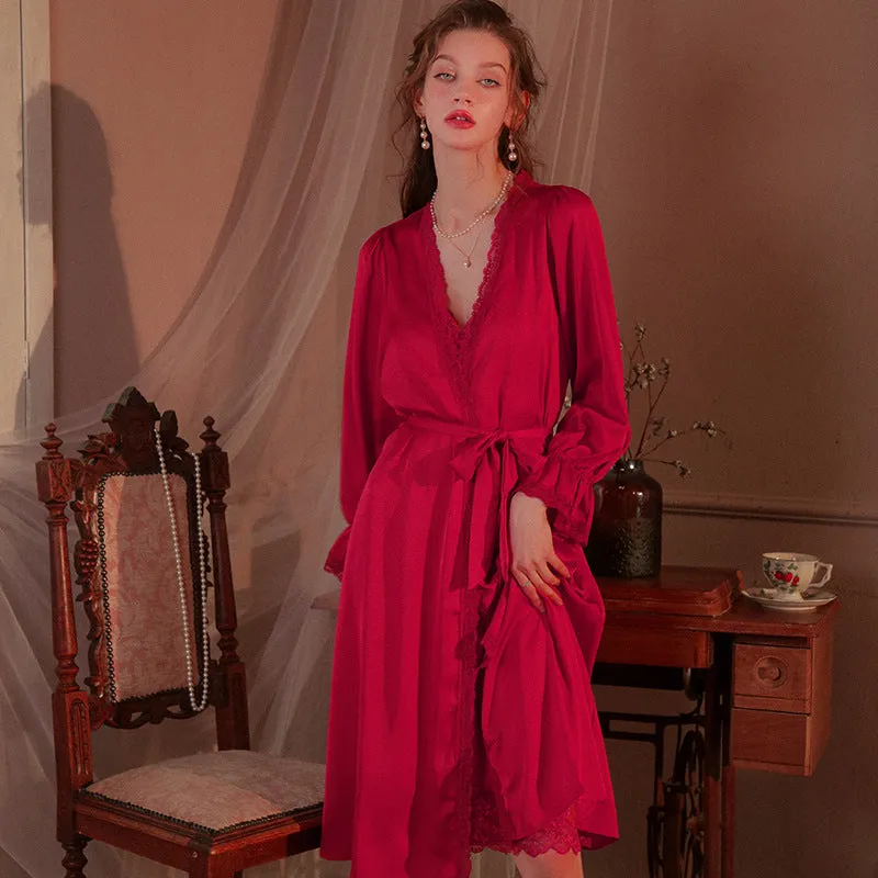 Satin Chiffon 2 Piece Nightdress for Bride