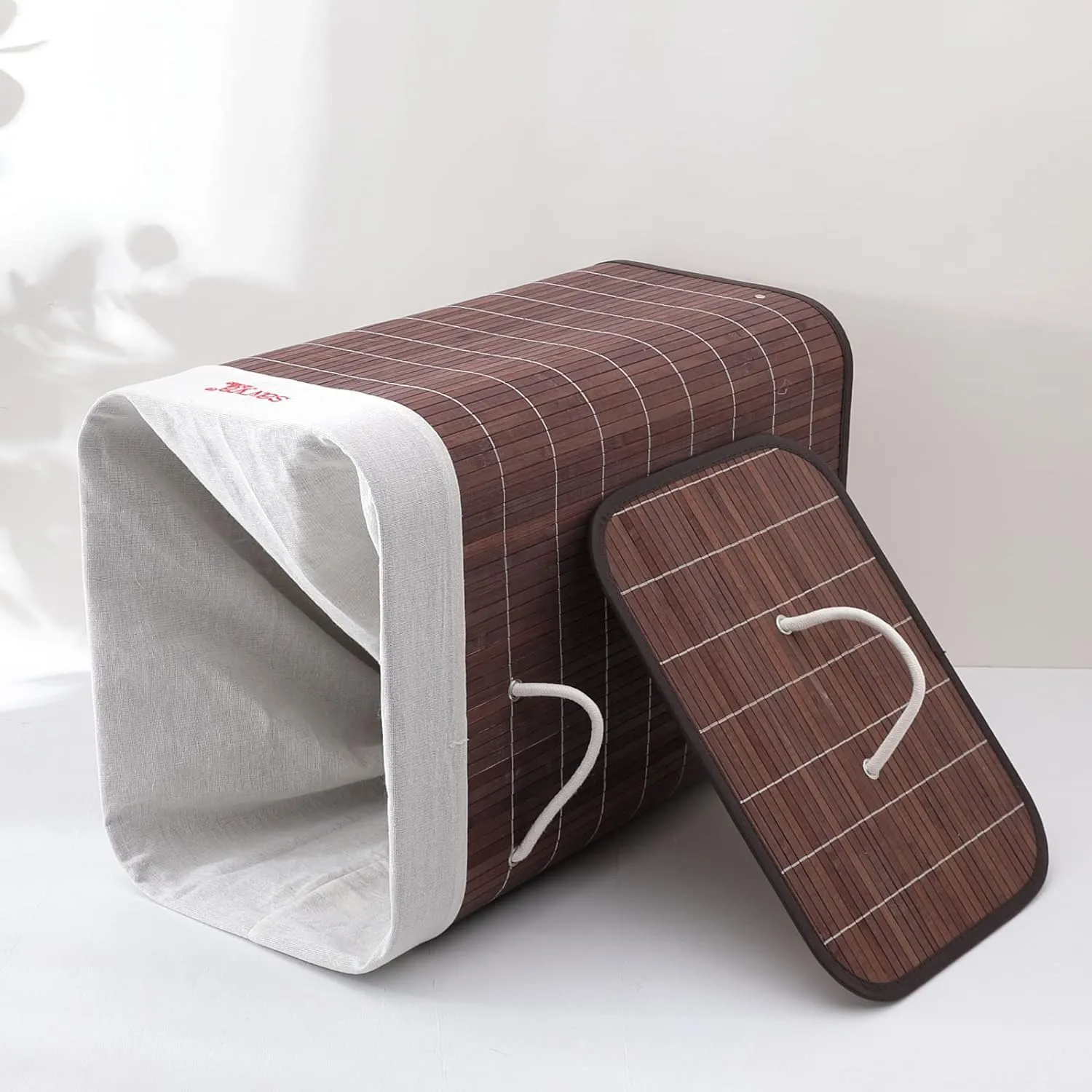 SAVYA HOME Bamboo Laundry basket with Lid | Laundry Basket for Clothes | Foldable & Durable | Perfect Organiser for Clothes, Toys, Brown (2)