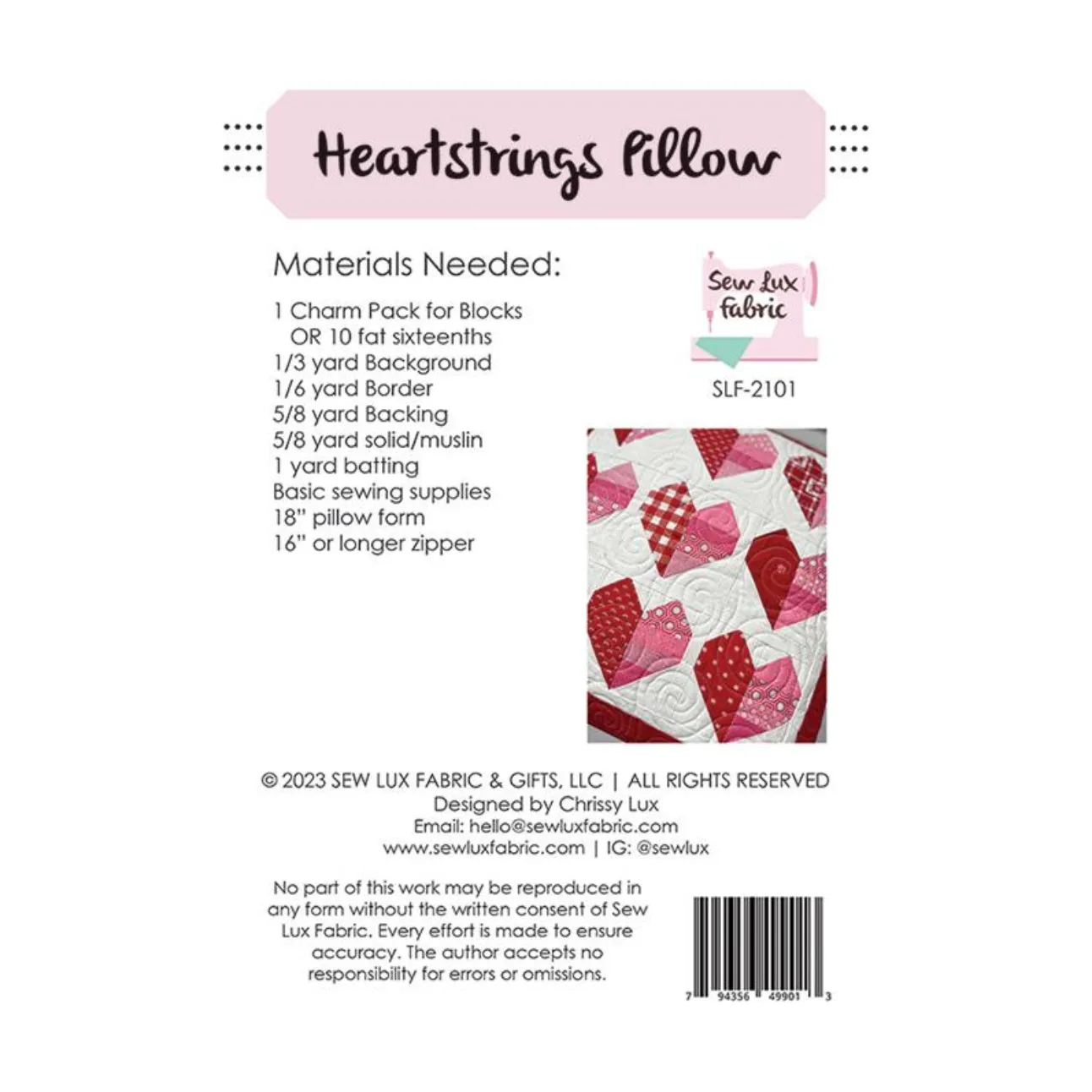 Sew Luxe ~ Heartstrings Pillow Sewing Pattern