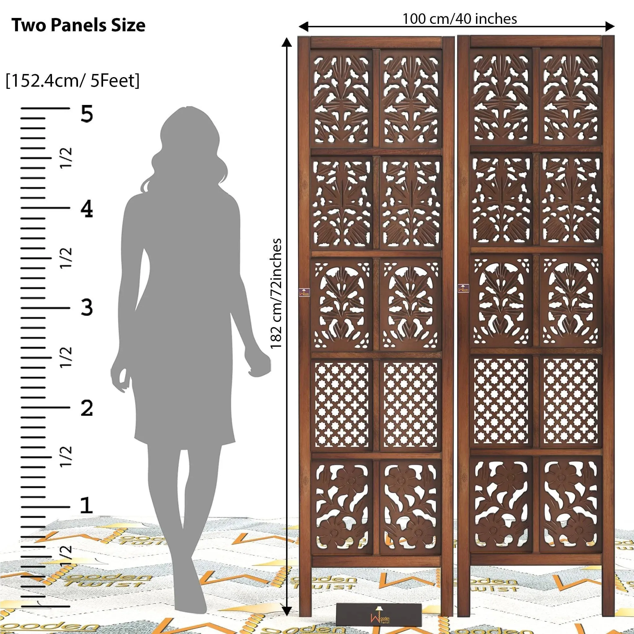 Solid Wood Room Divider (2 Panels)