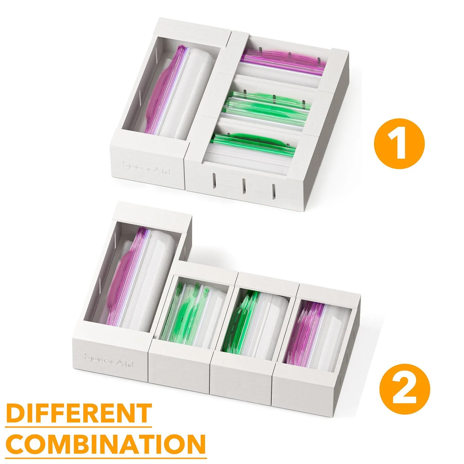 SpaceAid Bamboo Storage Bag Organizer for Kitchen Drawer, 4 Pack, White