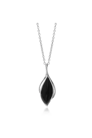 Sterling Silver Whitby Jet Marquise Twist Pendant