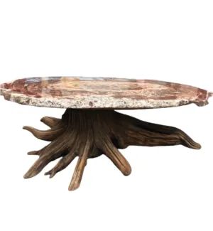 Stunning Petrified Wood Accent Table with Driftwood Base: A Natural Masterpiece