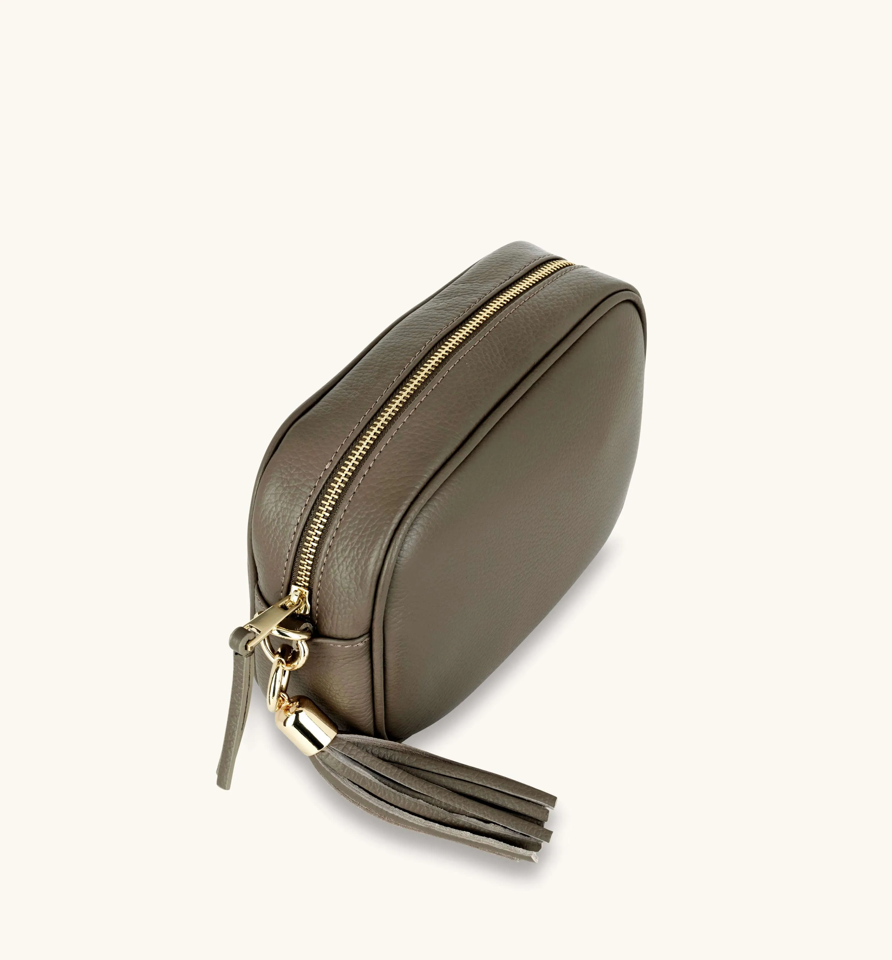 The Tassel Latte Leather Crossbody Bag With Lemon Cheetah Strap