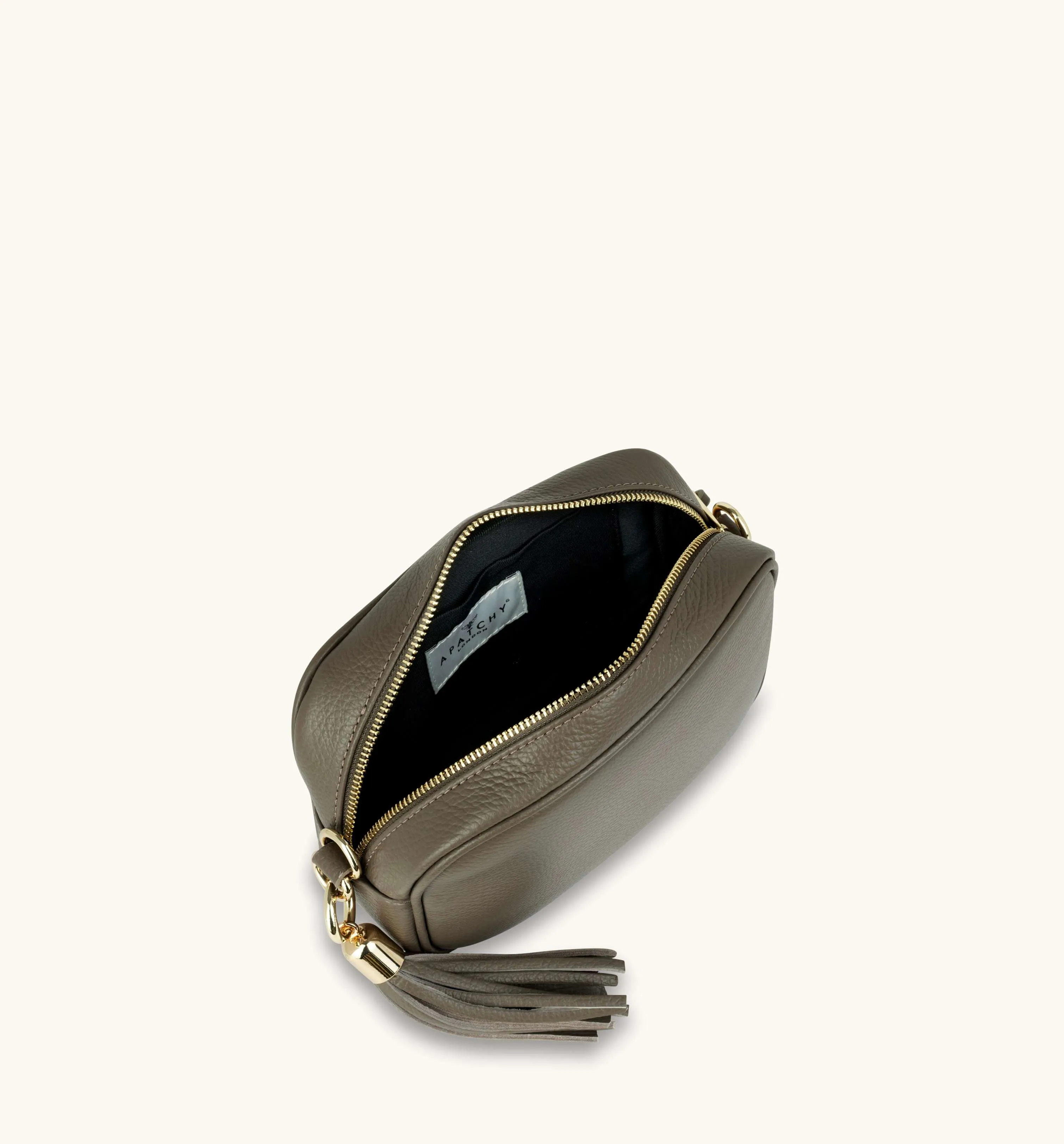 The Tassel Latte Leather Crossbody Bag With Lemon Cheetah Strap