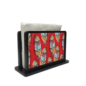 Tissue Holder Paper Napkin Stand - Feathers Red