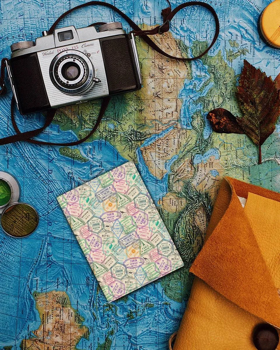 Travel stamps cool white passport cover