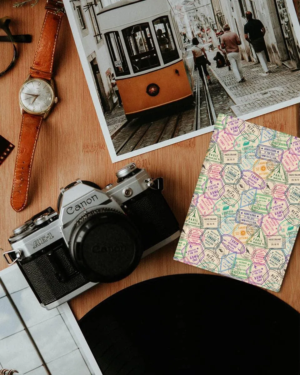 Travel stamps cool white passport cover