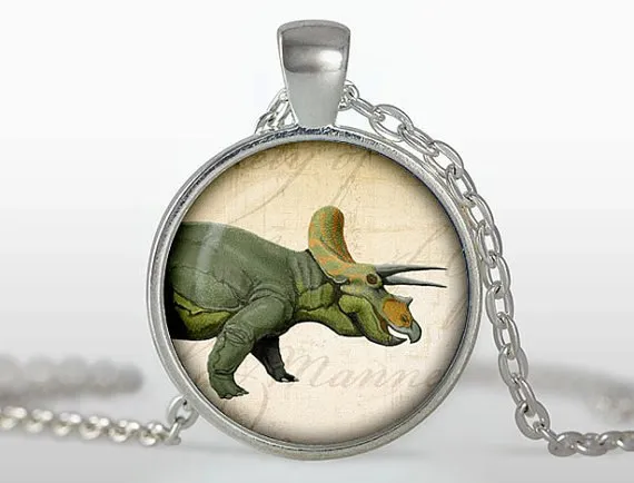 Triceratops Cabochon Dinosaur Pendant Necklace
