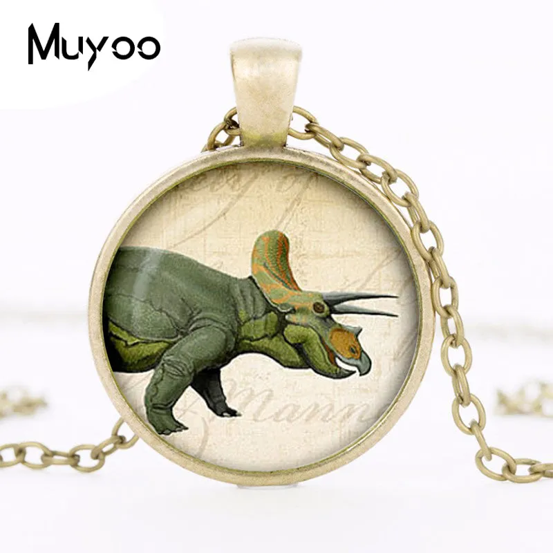 Triceratops Cabochon Dinosaur Pendant Necklace
