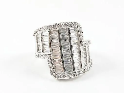 Unique Diamond Shaped Baguette Setting Brass Ring
