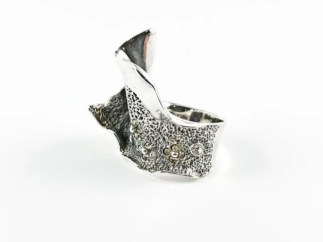 Unique Modern Contemporary Wavy Curvy Rustic Design Silver Ring