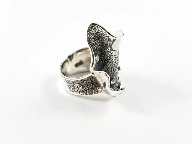 Unique Modern Contemporary Wavy Curvy Rustic Design Silver Ring