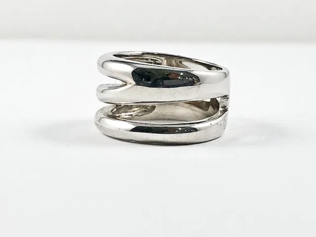 Unique Shape Design Solid Metallic Surface Silver Ring