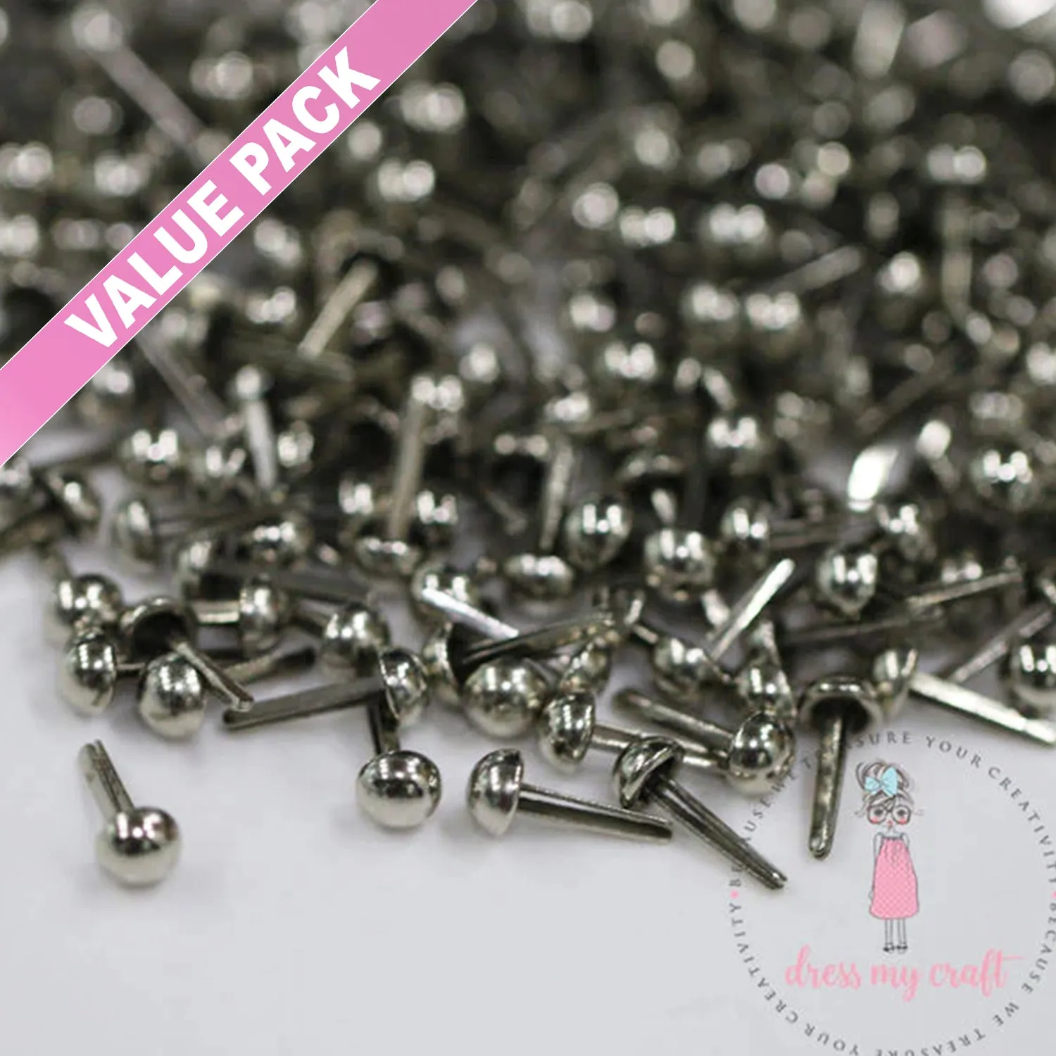 Value Pack - Mini Round Brads Chrome Finish - 6MM