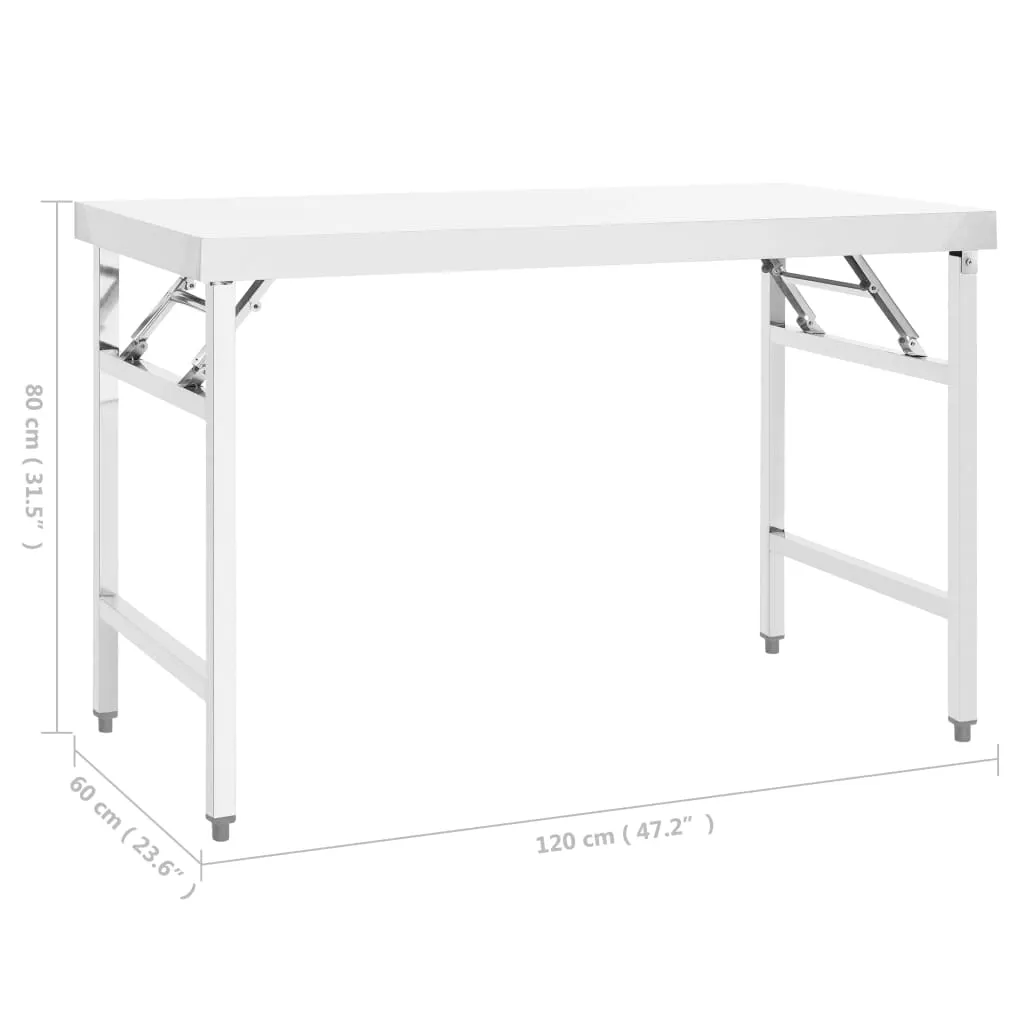 vidaXL Kitchen Folding Work Table 120x60x80 cm Stainless Steel