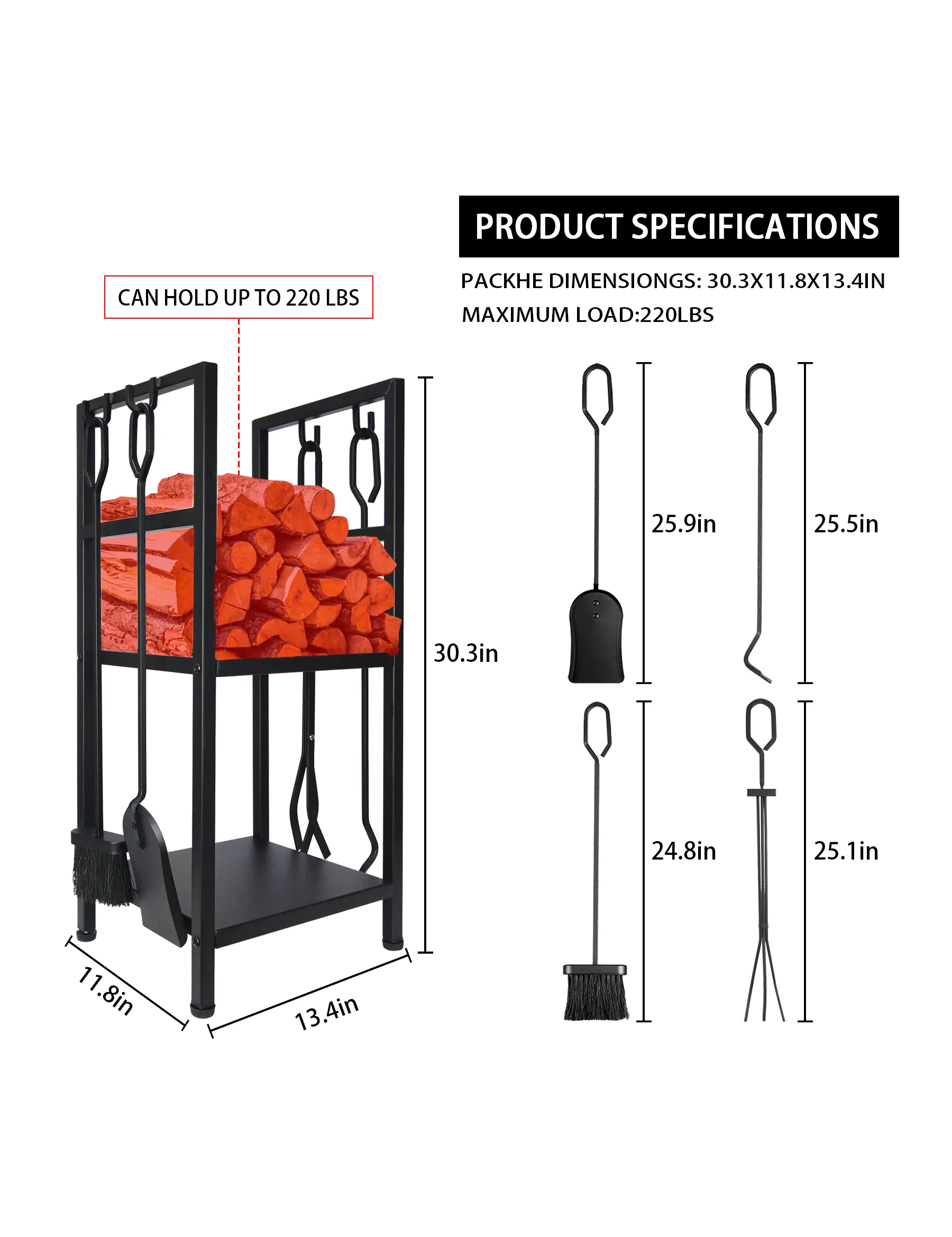 VODA firewood tools rack Lumber Storage Stacking fire pit tools set accessories