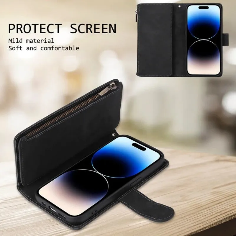 Wallet Multi Card Zipper Magnetic Flip Leather Case For iPhone