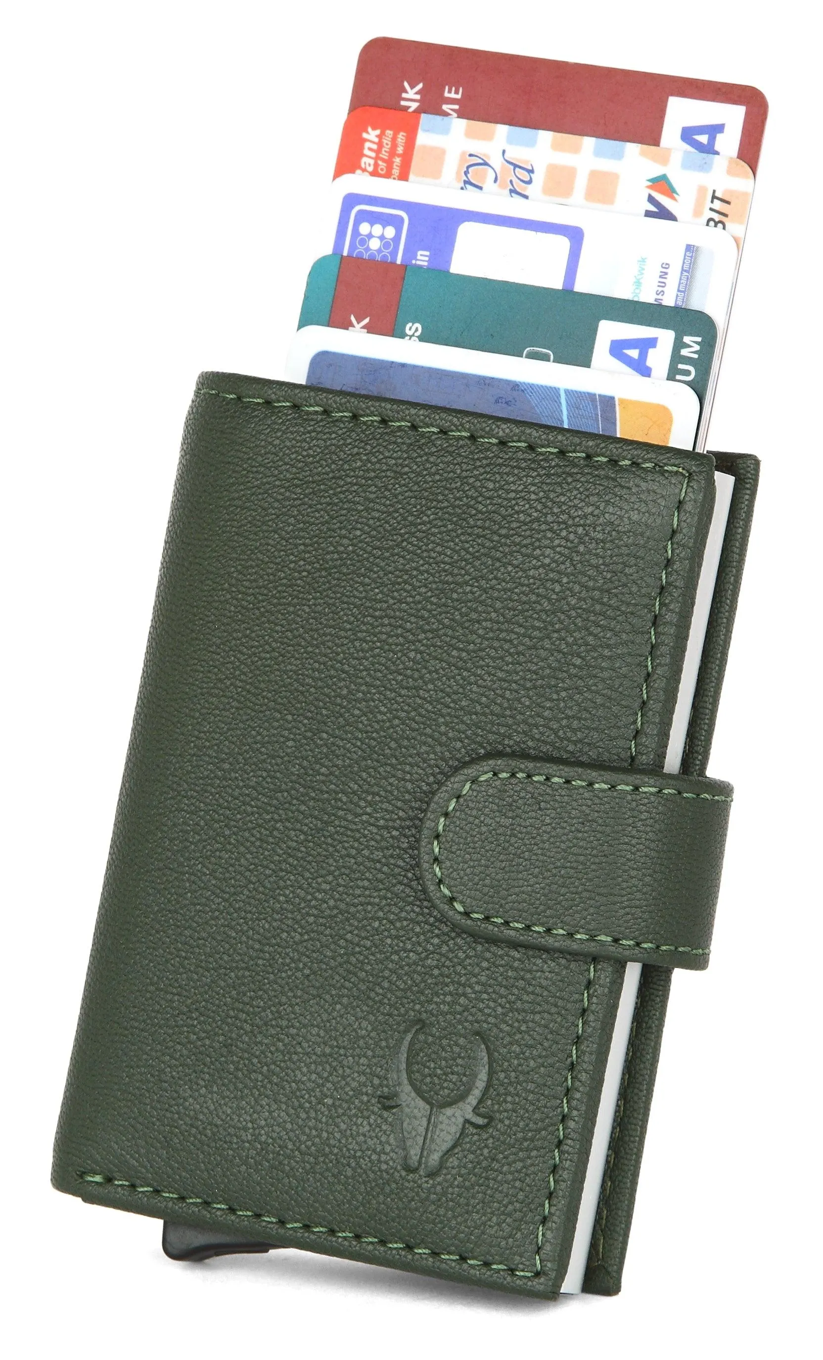 WildHorn® RFID Protected Unisex Genuine Leather Card Holder (Green)