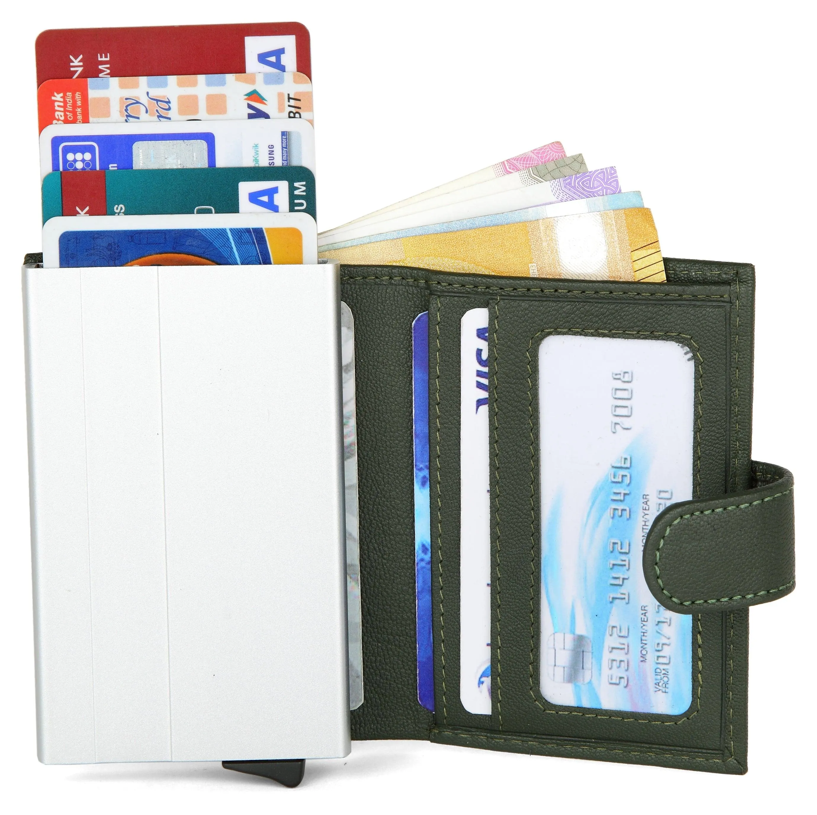 WildHorn® RFID Protected Unisex Genuine Leather Card Holder (Green)