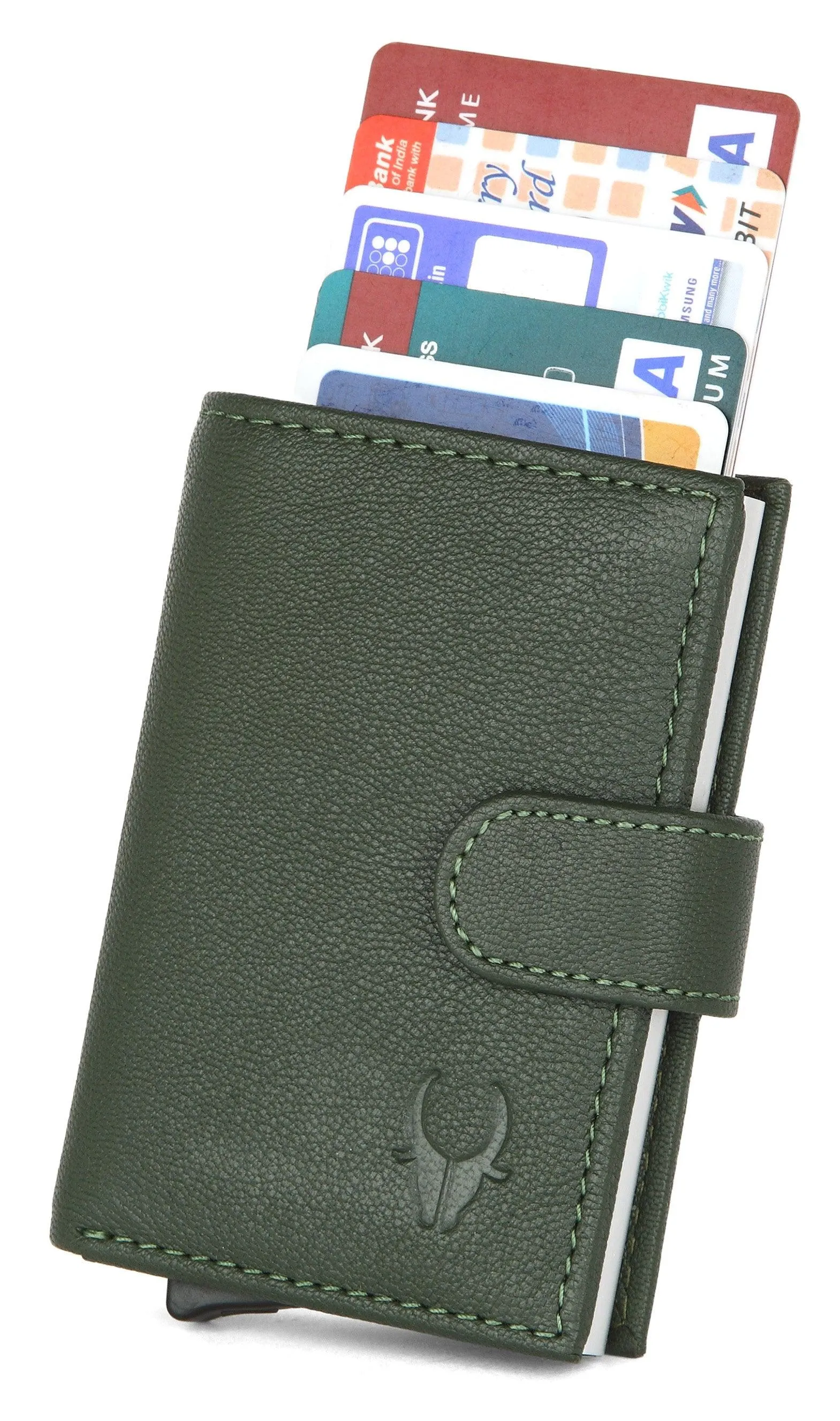 WildHorn® RFID Protected Unisex Genuine Leather Card Holder (Green)