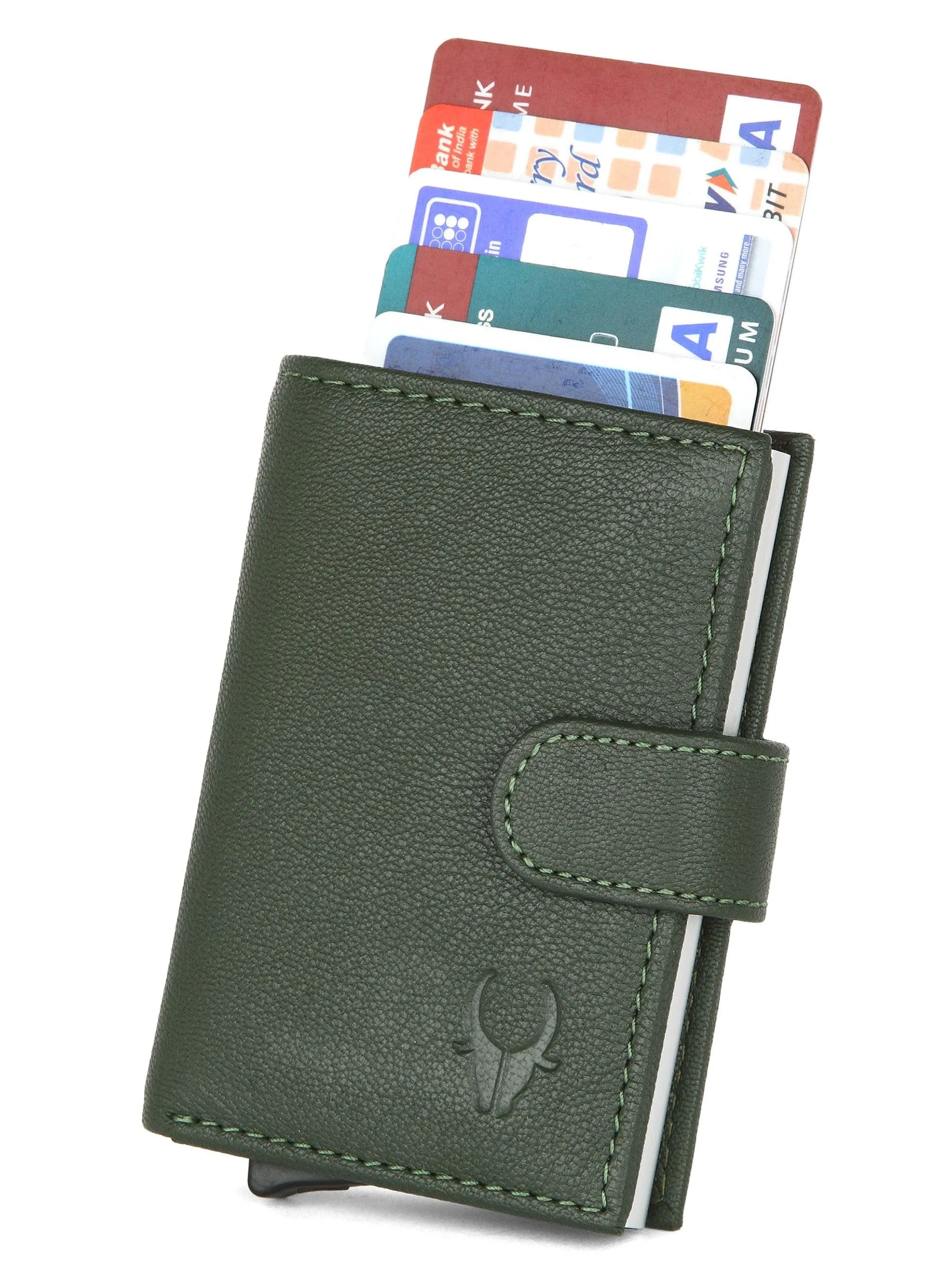 WildHorn® RFID Protected Unisex Genuine Leather Card Holder (Green)