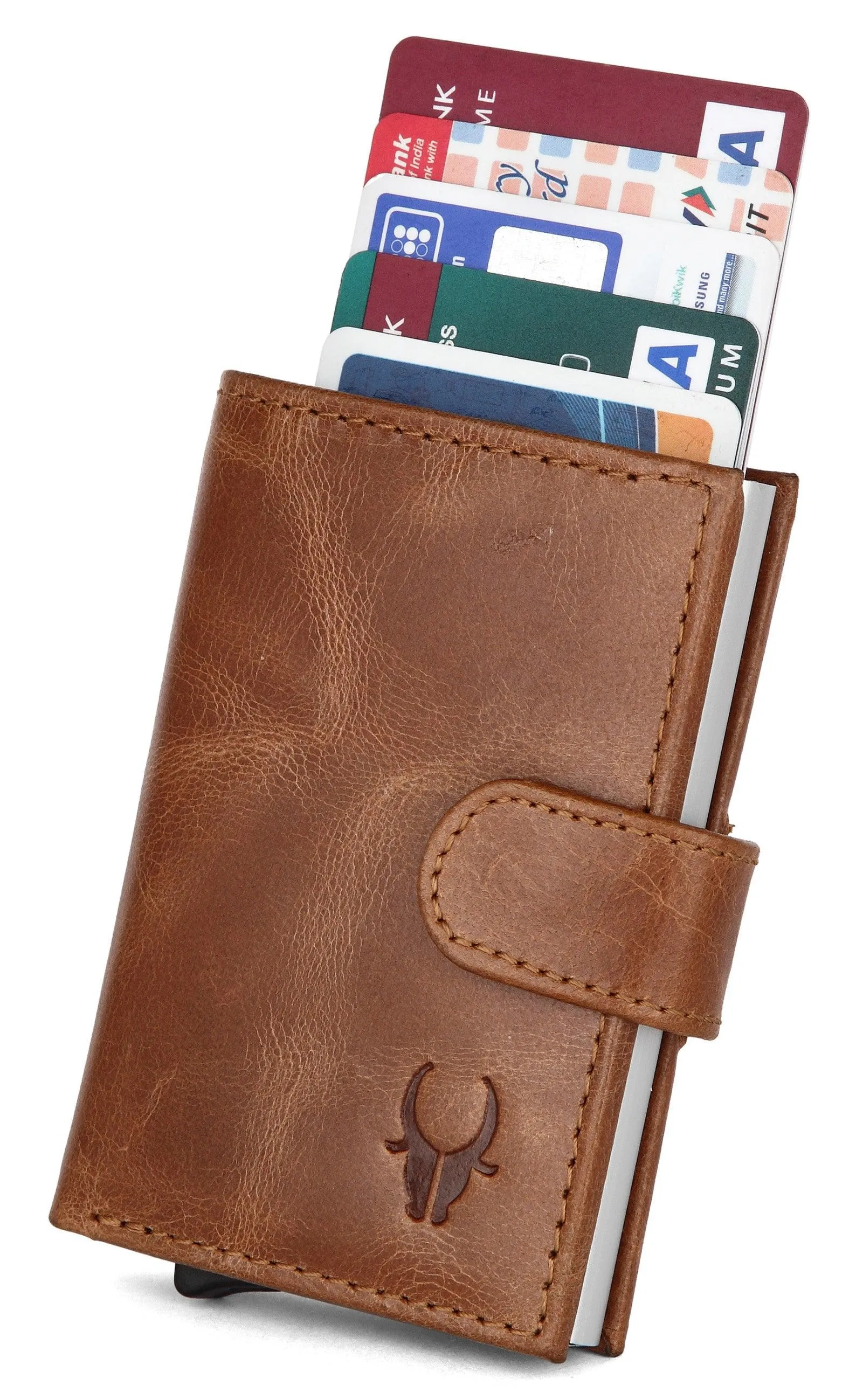 WildHorn® RFID Protected Unisex Genuine Leather Card Holder (TAN Crunch)