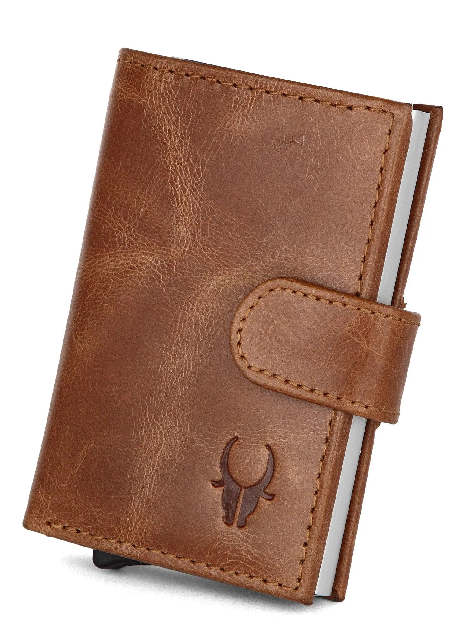 WildHorn® RFID Protected Unisex Genuine Leather Card Holder (TAN Crunch)