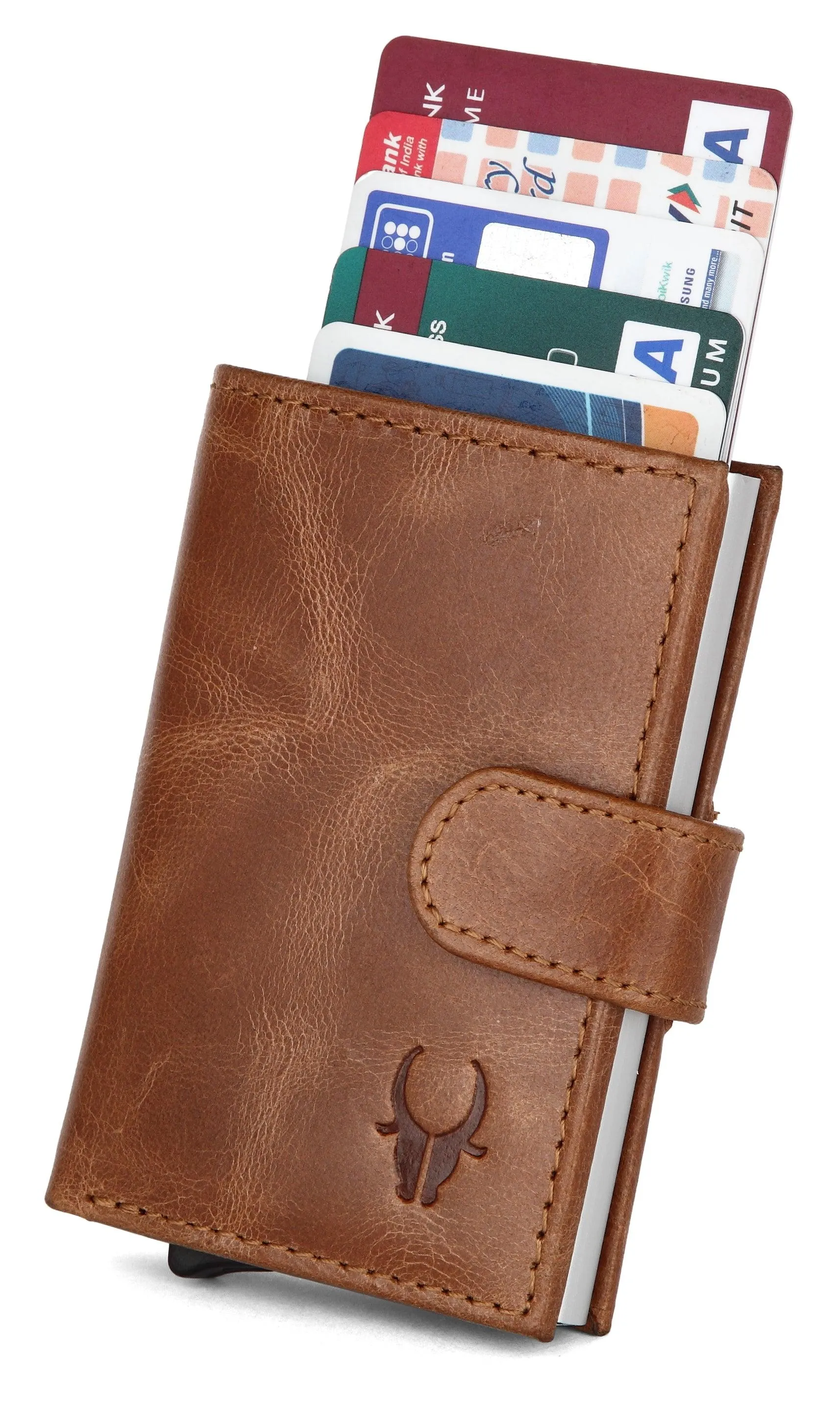 WildHorn® RFID Protected Unisex Genuine Leather Card Holder (TAN Crunch)