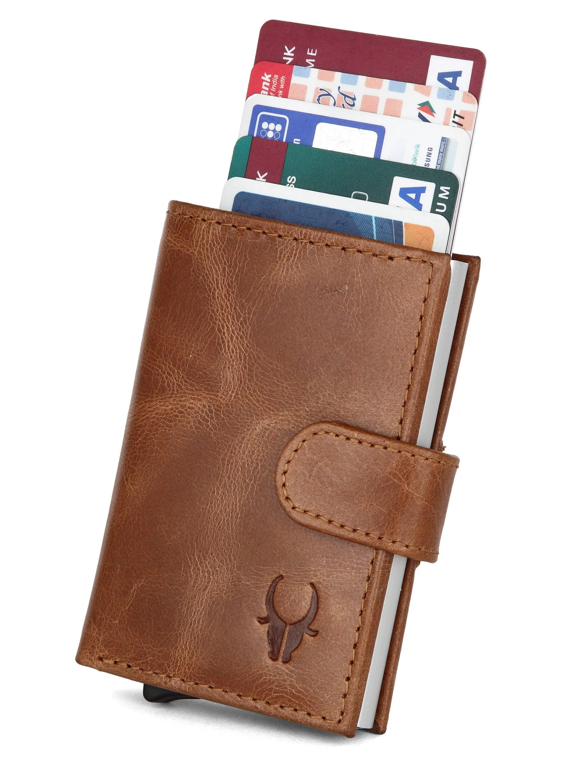 WildHorn® RFID Protected Unisex Genuine Leather Card Holder (TAN Crunch)