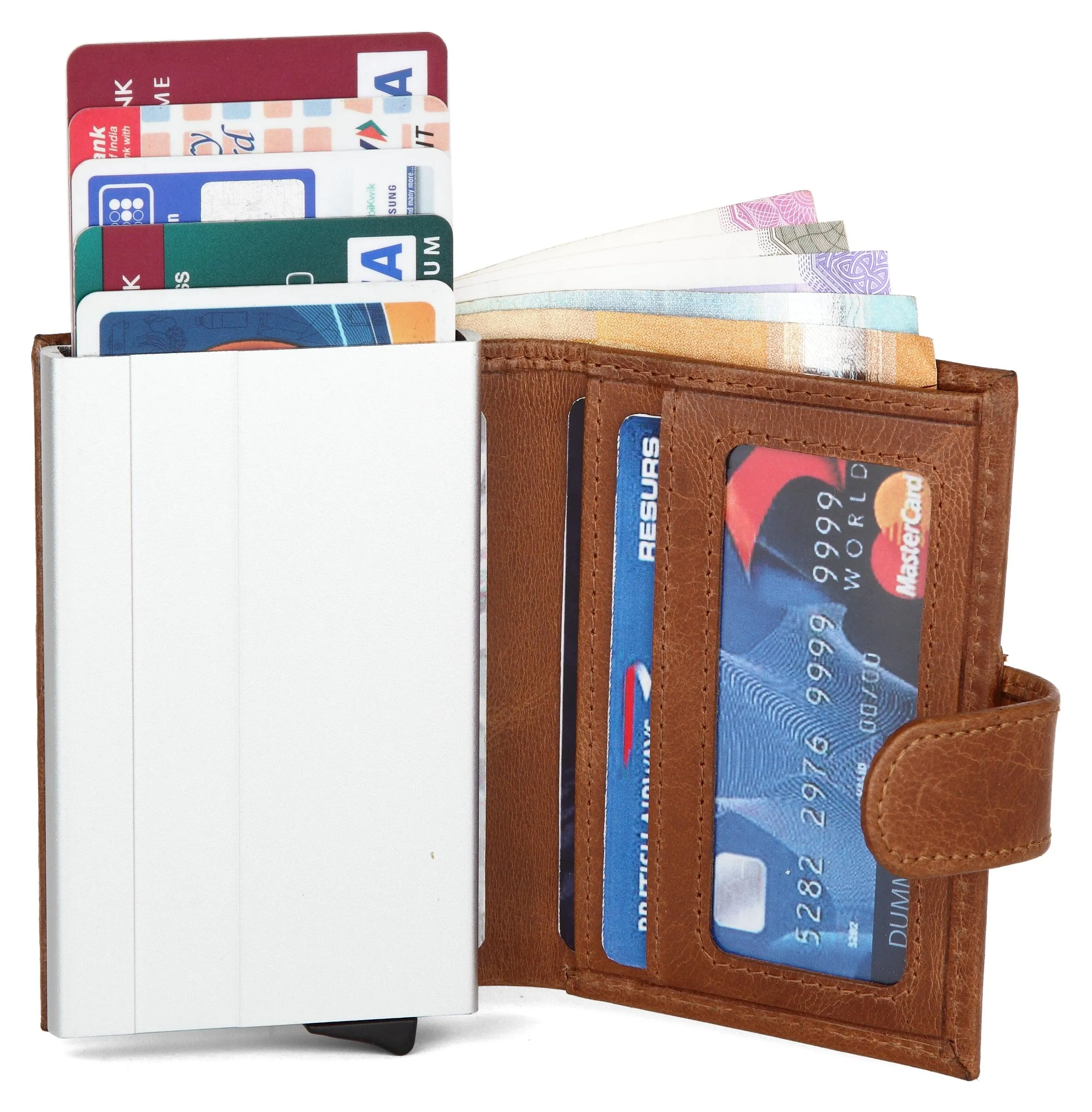 WildHorn® RFID Protected Unisex Genuine Leather Card Holder (TAN Crunch)