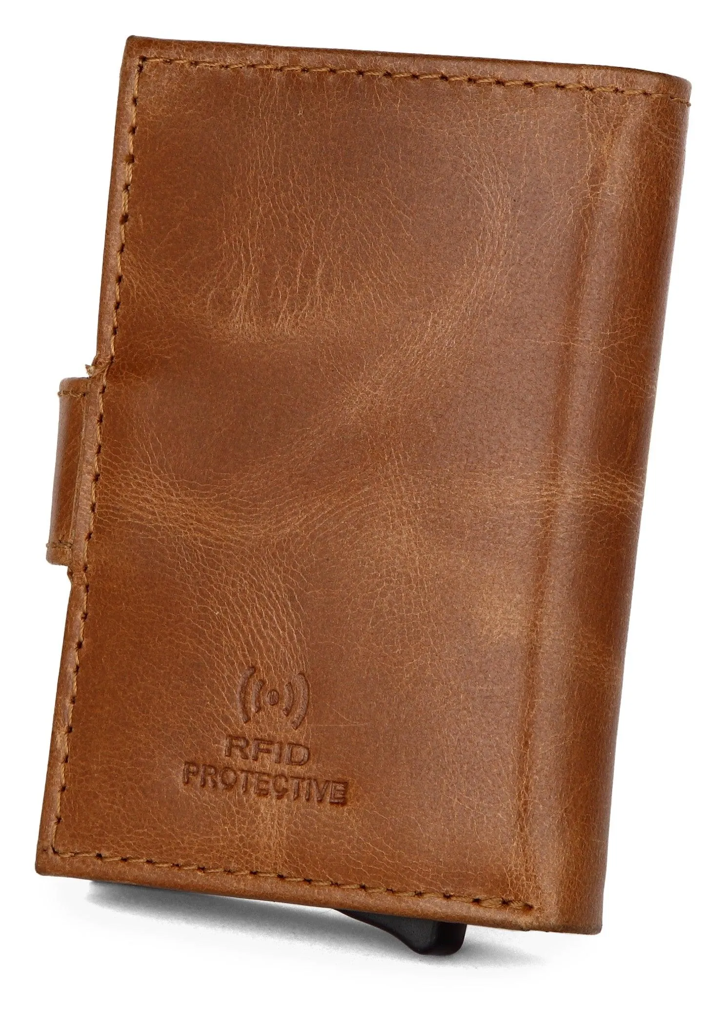 WildHorn® RFID Protected Unisex Genuine Leather Card Holder (TAN Crunch)