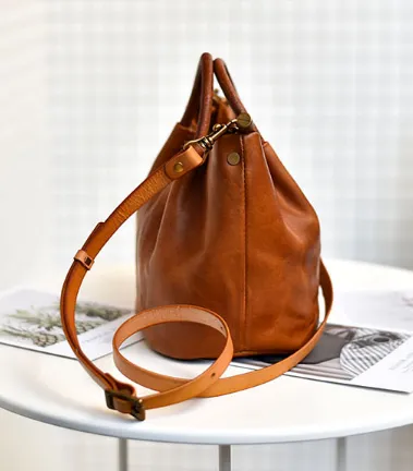 YAAGLE Women Classic Tanned Cowhide Bucket Handbag YG370