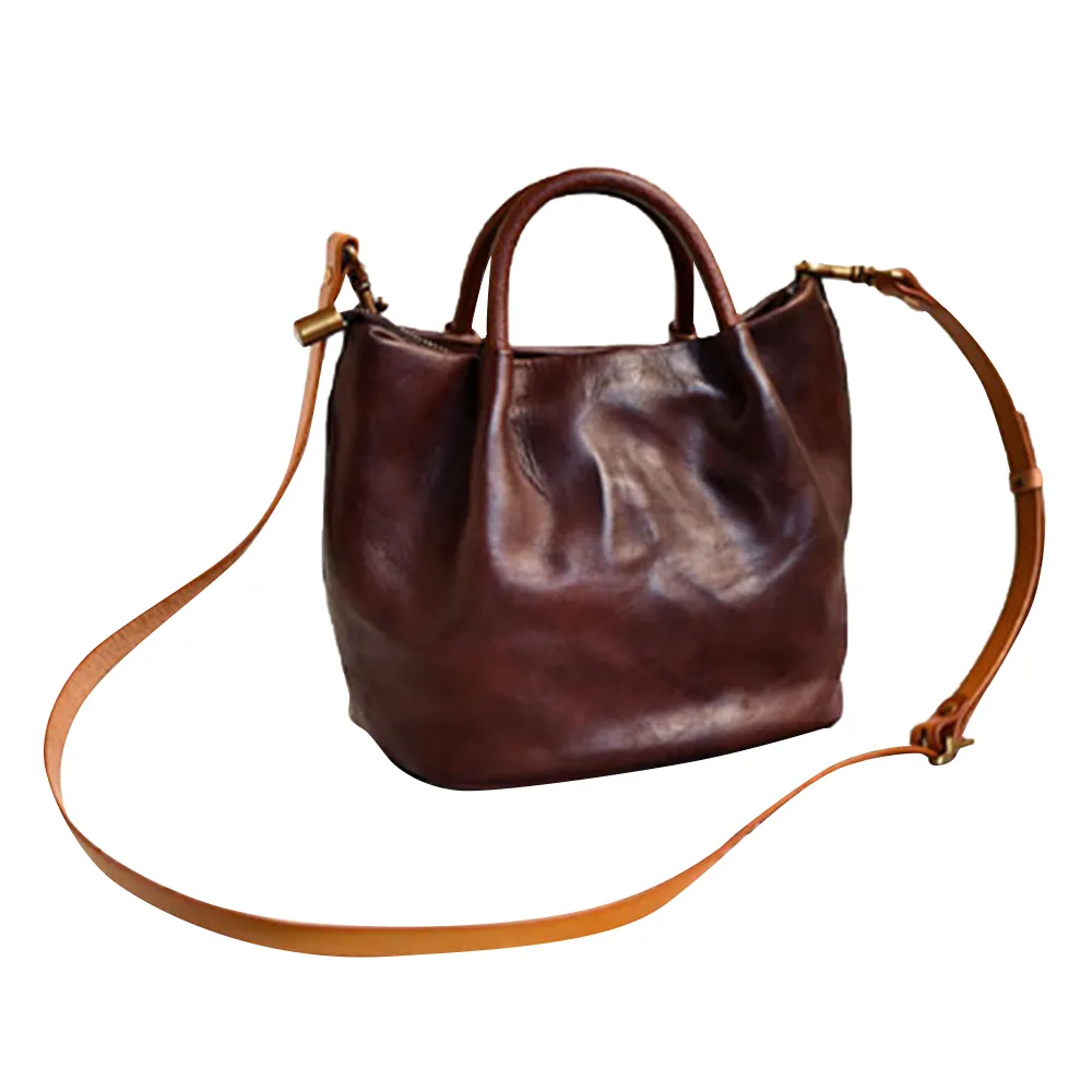 YAAGLE Women Classic Tanned Cowhide Bucket Handbag YG370