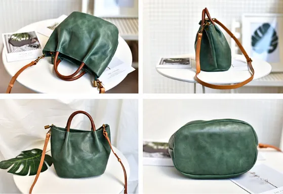 YAAGLE Women Classic Tanned Cowhide Bucket Handbag YG370
