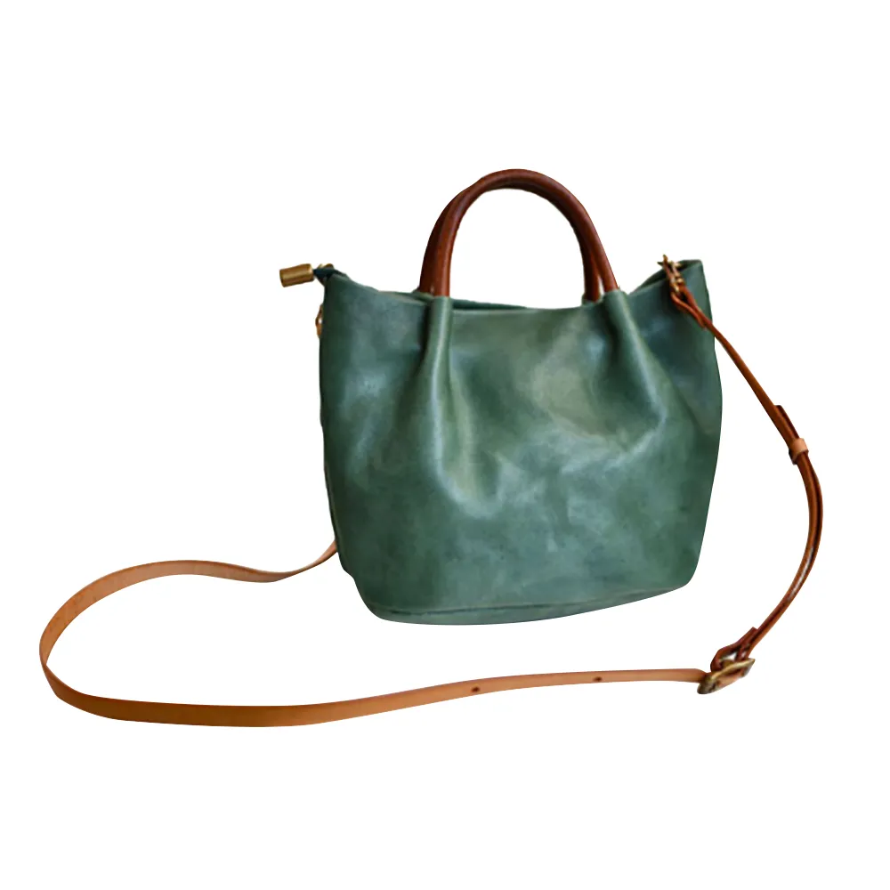 YAAGLE Women Classic Tanned Cowhide Bucket Handbag YG370
